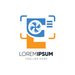 Letter E Outdoor Air Conditioner Fan Logo Design Vector Icon Graphic Emblem Illustration