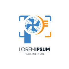 Letter P Outdoor Air Conditioner Fan Logo Design Vector Icon Graphic Emblem Illustration