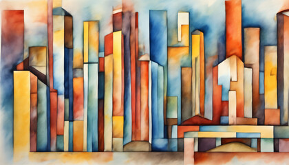Abstract Watercolor Cityscape