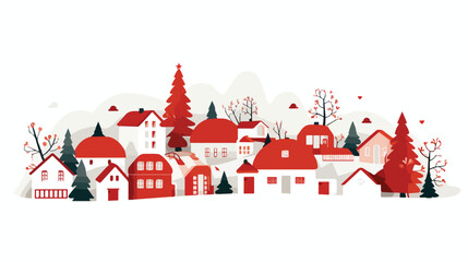 Cute village illustration design white red illustration