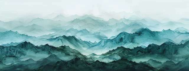 Foto op Aluminium diffuse gradients,Chinese landscape,mountain,wet ink,green and blue,minimalist,chinese brush painting © paisorn