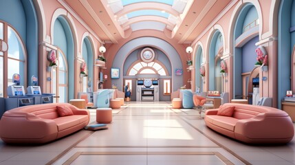 A beautiful pink and blue waiting room - obrazy, fototapety, plakaty