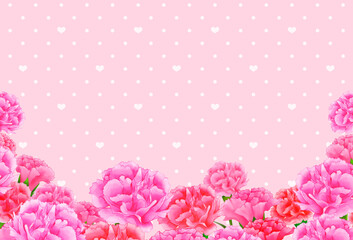 カーネーションのフレーム背景　素材　飾り枠　見出し　タイトル　表紙　ブーケ　メッセージカード　ポスター　ギフト　水玉　ドット　おしゃれ