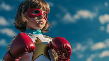 little boy wearing boxing gloves