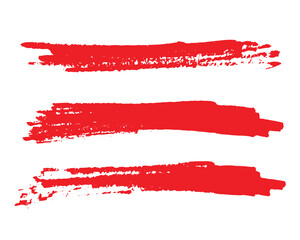 Set of Grunge red brush stroke isolated on white, free hand vector illustration