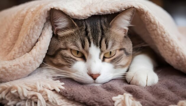 sleepy animal in warm blanket
