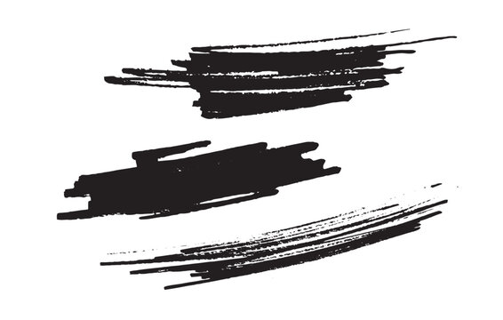 Set of Grunge black brush stroke isolated on white, free hand vector illustration