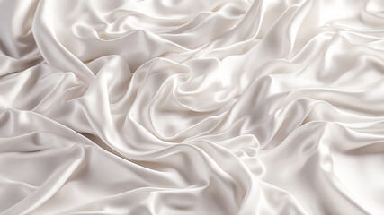 Obraz premium Soft and smooth white silk satin background. Highly detailed and wavy crumpled bed sheet texture. AI-Generated