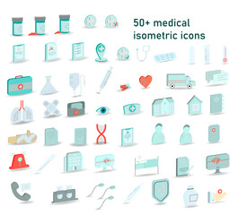 Fototapeta na wymiar big set of 3D isometric medical icons