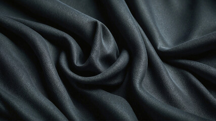 Elegant black silk satin fabric background. Highly detailed and wavy texture. AI-Generated