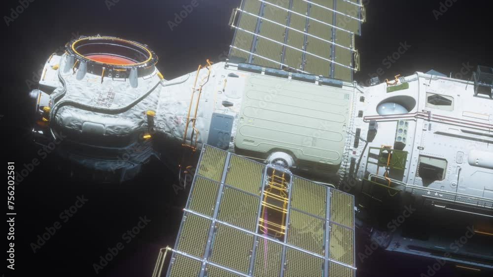 Wall mural a spaceship flying in space orbiting a planet