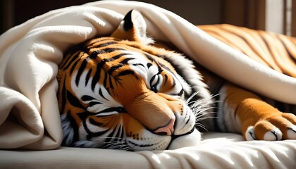sleepy animal in warm blanket
