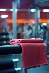 Towel is on metal bar in gym