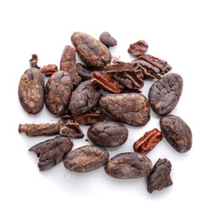 Dried Cocoa beans isolated on a white background