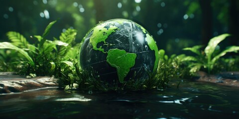 Obraz na płótnie Canvas Green globe is floating in body of water