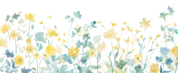 Foto op Plexiglas Nature’s Artistry: Elegant Botanical Watercolors and Dainty Wildflowers - A Summer Bloom Collection with Artistic Illustrations of a Pastel Garden, Isolated on a Transparent Background, PNG Cut Out. © Pippin