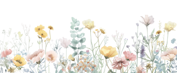 Nature’s Artistry: Elegant Botanical Watercolors and Dainty Wildflowers - A Summer Bloom Collection with Artistic Illustrations of a Pastel Garden, Isolated on a Transparent Background, PNG Cut Out.
