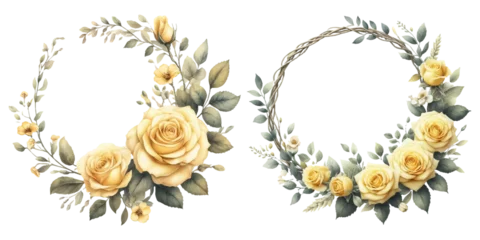 Foto op Plexiglas Yellow rose wreath watercolor illustration material set © Lapis