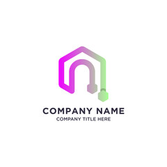 Business company letter n logo design with circuit technology hexagon concept