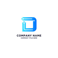 Business company letter D logo design with circuit technology concept