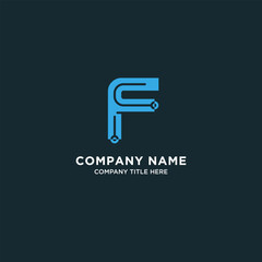 Business company letter f logo design with circuit technology concept