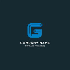 Business company letter g logo design with circuit technology concept