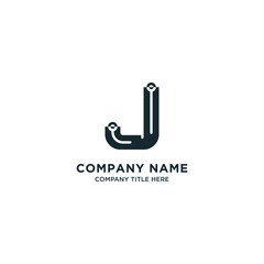 Business company letter j logo design with circuit technology concept