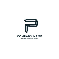 Business company letter p logo design with circuit technology concept