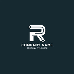 Business company letter r logo design with circuit technology concept