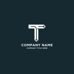Business company letter t logo design with circuit technology concept