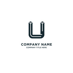 Business company letter u logo design with circuit technology concept
