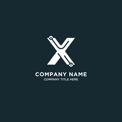 Business company letter x logo design with circuit technology concept