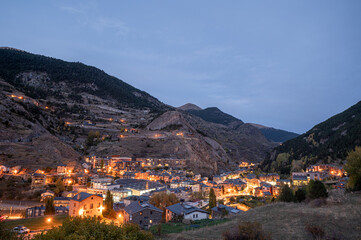 Urban landscape of the tourist city of Canillo in Andorra in autumn.