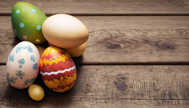 Wooden Easter Bliss: Colorful Eggs Creating a Charming Scene