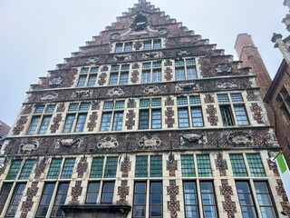 A beautiful view of an old belgian facade in the charming city of Ghent, portraying the city's...