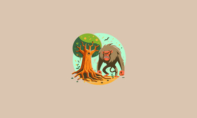 monkey angry with tree vector flat design