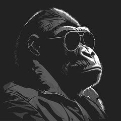 Gorilla in Sunglasses Tshirt Design in Monochromatic Shadows, Svg Clipart