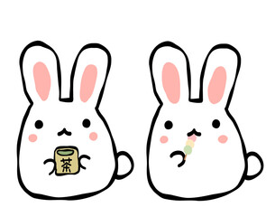 お茶菓子を食べてるうさぎ