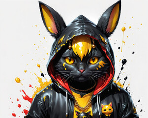 fashionable rabbit rapper in a hoodie with colorful splashes of paint around. Generated AI - obrazy, fototapety, plakaty