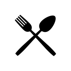 Black Spoon and Fork Icon Vector Isolated on White Background