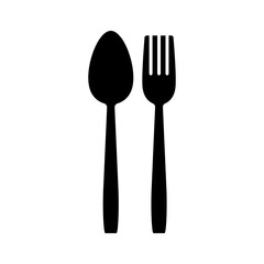 Black Spoon and Fork Icon Vector Isolated on White Background
