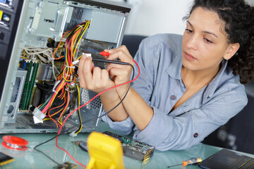 woman working with pc cables