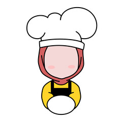 faceless chef wearing hijab with a plate vector illustration