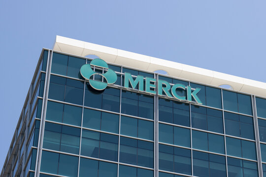 South San Francisco, CA, USA - May 1, 2022: Merck sign is seen on the Merck Research Laboratories building in South San Francisco, California. Merck is an American pharmaceutical company.