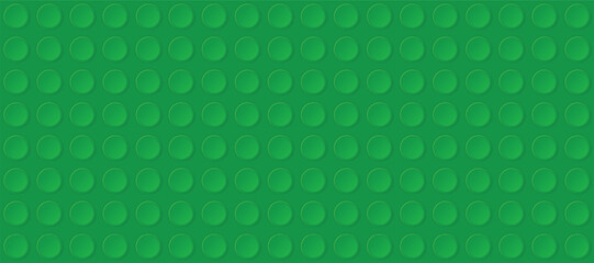 Naklejka premium Green plastic toy blocks. Modern vector bricks background. Plastic construction plate. Simple vector illustration