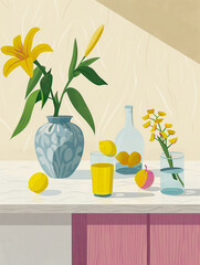 Juicy Fruit and Flower Still Life