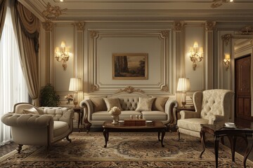 A traditional-style living room, complete with elegant furniture