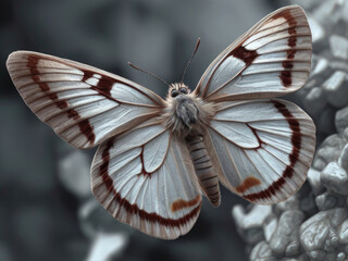 Butterfly on a gray background. Close-up. Macro. - obrazy, fototapety, plakaty