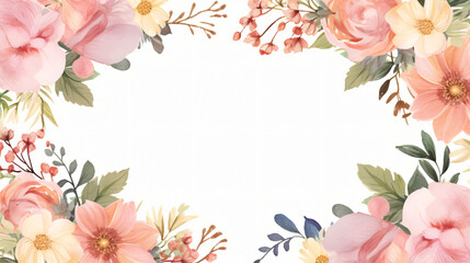 Flowers and leaves border floral frame