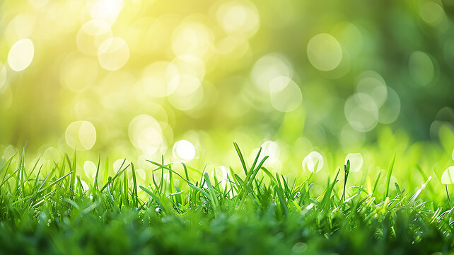 Juicy spring green grass in the sunlight close-up